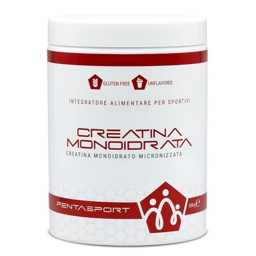 Immagine prodotto: PENTASPORT Creatina Monoidrata Micronizzata in Polvere 500g Pura per Massa Muscolare -Pre Workout senza Caffeina né Additivi - Integratori sport Gusto Neutro, Vegana e Certificata -Dosatore 3g Incluso