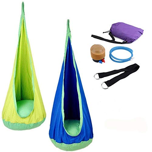 Cozime Hängehöhle für Kinder, Hängesessel mit Sitzkissen Hängesitz Hängeschaukel Hängematte 150cm x 170cm (Blau)