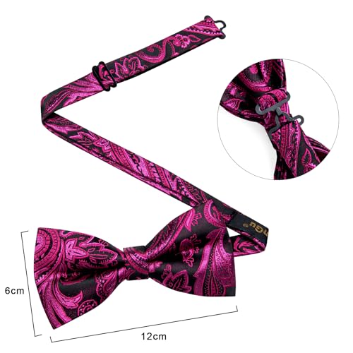 Image of DiBanGu Paisley Pre-Tied Bow Ties for Men Silk Adjustable Bowtie and Pocket Square Cufflinks for Wedding Party