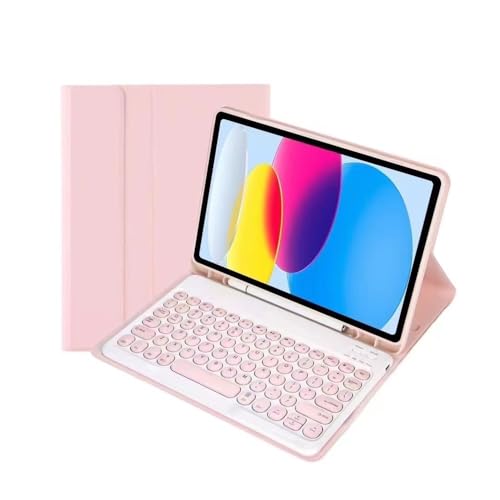Teclado para iPad Pro 11 2024 con funda de cuero rosa YSJX y teclas redondas