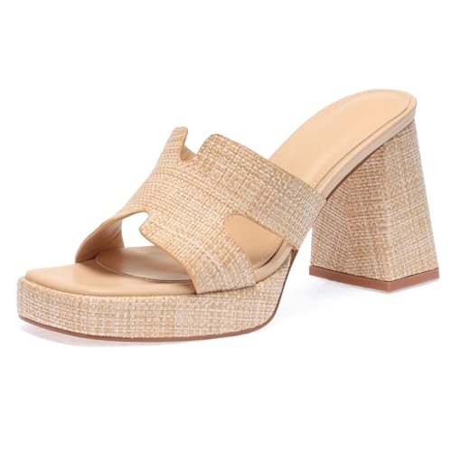 Monrovia Raffia Platform Heeled Sandals for Women – Slide-On Wedge