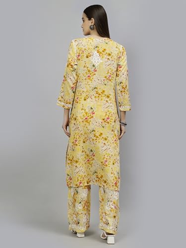 Image of Seva Chikan Hand Embroidered Lucknowi Chikankari Mal Mal Straight Printed Kurta & Palazzo Set for Women SCL8041