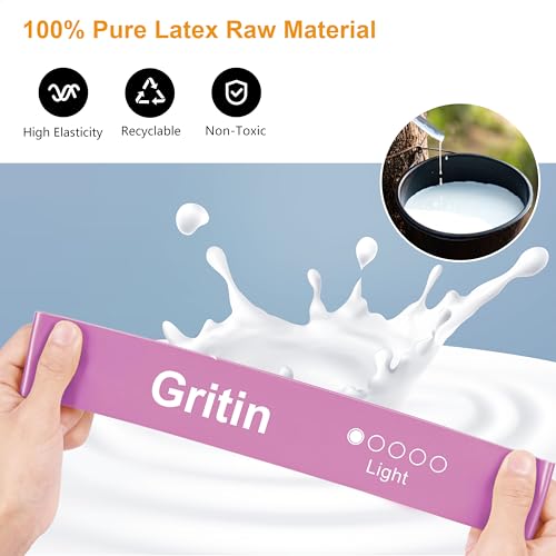 Foto von Gritin Fitnessbänder [5er Set] Widerstandsbänder mit 5 Stufen, 100% Latex Fitnessband Resistance mit Deutscher Übungsanleitung & Tragebeutel, Gymnastikband für Muskelaufbau, Yoga