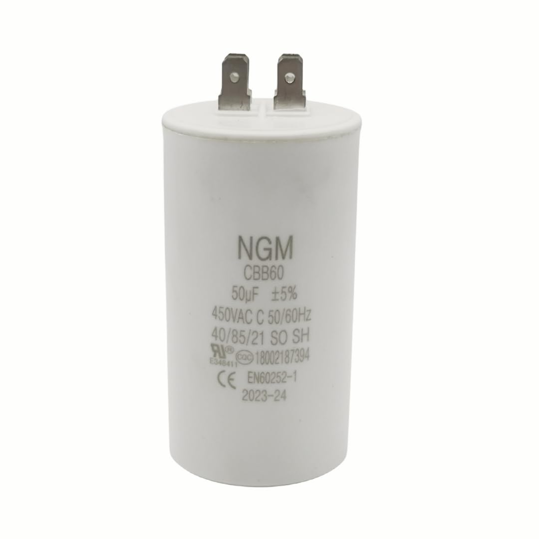 50UF CBB60 Motor Run Capacitor 450VAC Volts Round Cylinder 4 Pins, Metallized Polypropylene Film Capacitor for Motor Run, Air Conditioners, Washing Machines, Operating Voltage Range 250V ~ 450V