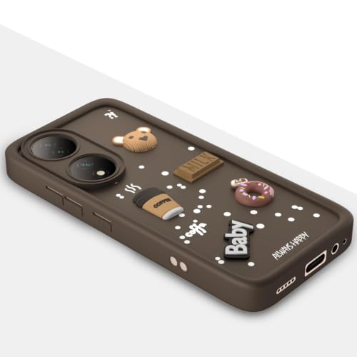 Image of Bintage Cute Fun Ball | Taddy Cartoon 3D Smiley Coffee Cup | Milk Donut | Full Camera Protection Back Cover Compatible for Vivo V2222 / Vivo Y100 - Brown