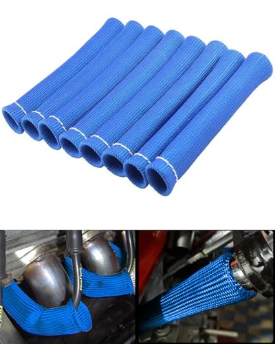 Image of Spark Plug Wire Boots Cover - 8 PCS 2500 Spark Plug Heat Sleeve, 6 Inches Spark Plug Wire Heat Shield Protector Protection Replacement for LS1 / LS2 SBC BBC 350 454 Car Truck, Blue