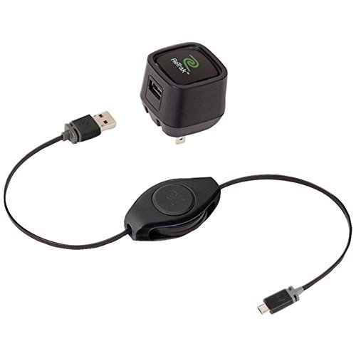 RETRAK Wall Charger, PremierSeries Retractable 2.4 AMP Micro USB Charge & Sync Cable, ETPRM5CHGW