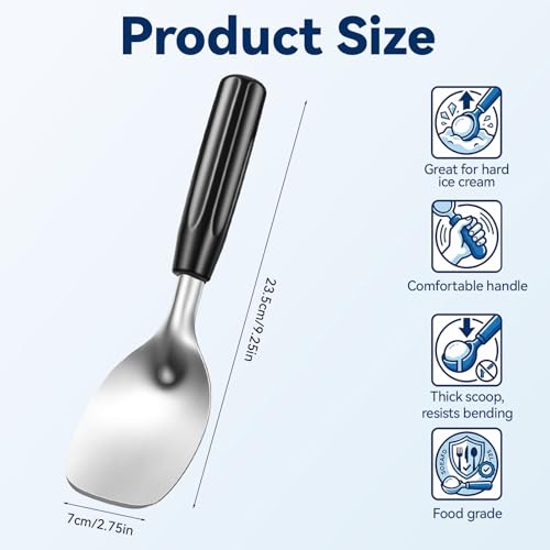 Thinp Ice Cream Spade, Stainless Steel Ice Cream Paddle with Non-Slip Handle Flat Ice-cream Spade Scoop for Scooping Hard or Creamy Frozen Treats - Durable & Bend Proof