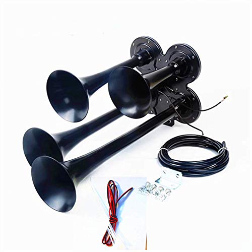 Viping Car Horn Loud Speaker 150DB Car Electric Horn Speaker Electric Control Solenoid Valve Car Electric Horn Waterproof Whistle Black Four Tube Suitable Electric Horn for Any 12V Truck Boat car ect