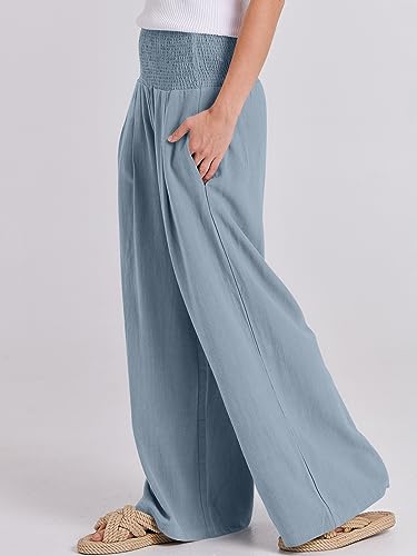 Image of ANRABESS Women Linen Palazzo Pants Summer Boho Wide Leg High Waist Casual Lounge Pant 2026 Beach Travel Vacation Outfits