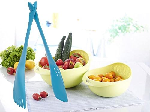 Doopo 6-in-1 12" Non-stick Multi-functional Nylon Kitchen Utensils Set - Slotted Spoon,Turner,Cutting,Solid Spoon, Tongs, Fork (2 pcs set) (Blue)