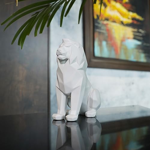 Image of Artarium Geometric Sitting Lion Decorative Showpiece for Home Decor Office Decor Animal Figurines Gifts Antique Design (Sitting Lion White 7.67 Inch)