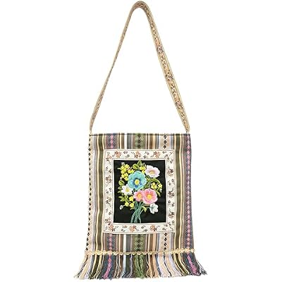 Leimandy Boho Embroidered Crossbody Bag - Vintage Floral Hippie Style Shoulder Bag with Pocket, 11x11 Inch L6 | Handmade