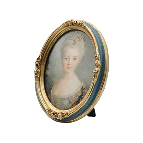 Sylvia's Shop Vintage 4X6 Oval Picture Frame, Antique Ornate Luxury Photo Frame, Table Top Display And Wall Hanging Home Decor, Old Fashioned Gorgeous Photo Gallery Art, Navy Blue #TOP1