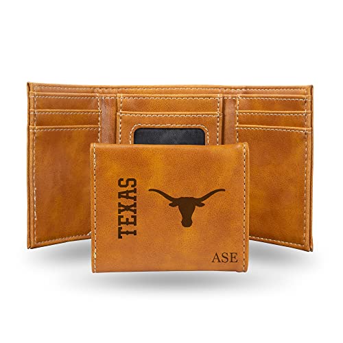 Rico Industries NCAA Texas Longhorns Brown Personalized-Custom Laser Engraved Tri-fold Wallet - Slim Wallet