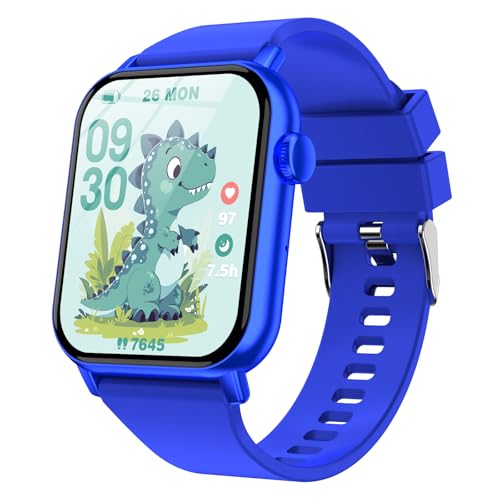 Smart Watch for Kids, 12 Puzzle Games HD Touch Screen Watches, Step Counter, Heart Rate and Sleep Monitor, Flashlight, Music Player,12/24 hr Educational Toys Birthday Gifts for Girls Ages 6-12 (Blue)