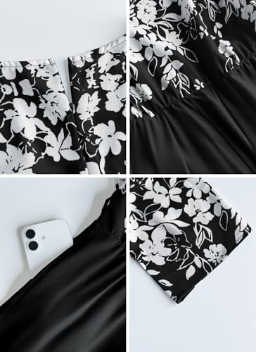 CBZDJX Jumpsuits for Women 2026 Summer Trendy Wrap V Neck Short Sleeve Wide Leg Pants Floral Print Rompers with Pockets