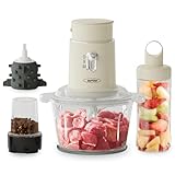 Sunvivi 250W Blender and Food Processor, 4 in 1 Electric Food Chopper for Grinding Meat, Peeling Garlic & Juicing, Variable Speed with 1.5L Glass Bowl & 2 Cups (0.4L+0.2L)