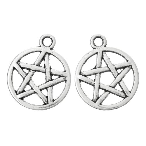 Housweety 50 Silver Tone Pentagram Charms Pendants 20X17Mm #TOP1
