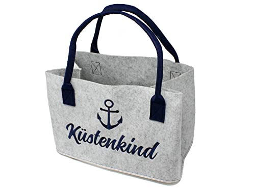Selldorado Filztasche Shopper mit Henkel zum einkaufen- Tasche Maritim für den Strandurlaub- Filz Korb zur Aufbewahrung mit Spruch, faltbar 40 x 25 x 25 cm (Küstenkind)-2