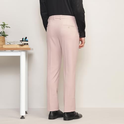 Image of SUBTRACT Men 4 Way Stretch Wrinkle Free Slim Fit Formal Trouser in with 2 Inch Flexible Waistband | Men's Trousers for Office Or Party