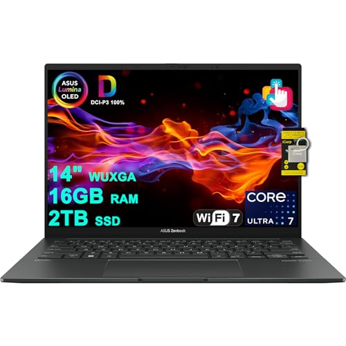 ASUS Zenbook 14 Creator Laptop 14' WUXGA Lumina OLED Touch (500nits HDR, 100% DCI-P3) Intel 16-core Ultra 7 255H (Up to 13 Tops) 16GB RAM 2TB SSD for Business Work Win11 ICP Hub w/Copilot AI