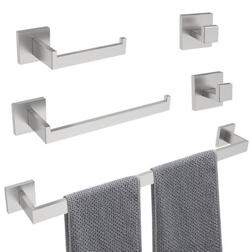 5-Piece Brushed Nickel Bathroom Hardware Set, Wall Mounted Thickened 304 Stainless Steel Towel Holder Set, Featuring 23.6