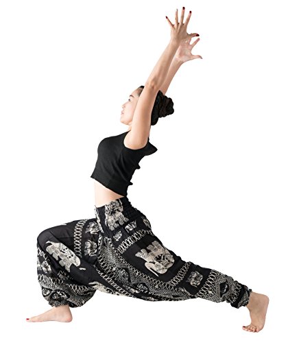 B Bangkok Pants Women's Harem Pants Jumpsuit Hippie Clothes (Elephant Black, One Size) #TOP1