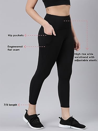 Image of Enamor High Rise 7 /8th Length Adjustable Drawstring Workout Leggings for Women - Hugged Fit, Quick Dry, Antimicrobial - A605