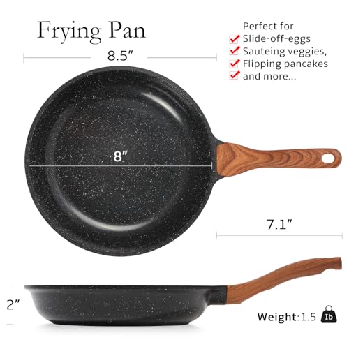 ESLITE LIFE Nonstick Ceramic Frying Pan Skillet, Non-Toxic Egg Omelette Kitchen Cooking Pans Compatible with All Stovetops (Gas, Electric & Induction), PTFE & PFOA Free (Black, 8'') by ESLITE LIFE - Image 2
