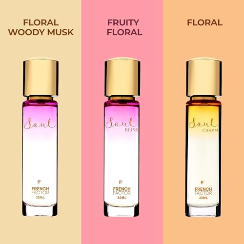 Image of French Factor Soul Perfume Gift Set For Women Long Lasting Luxury Perfume Combo Eau De Parfum Gift For Girls Made In India (Pack of 3, 30ml each)