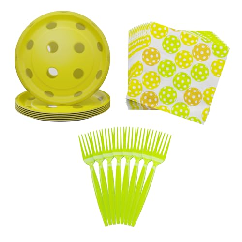 Blue Orchards Pickleball Value Party Supplies (60 Pieces for 16 Guests) - Pickleball Party Decorations, Sports Themed Birthday Baby Shower Party Supplies, Disposable paper Plates and Napkins