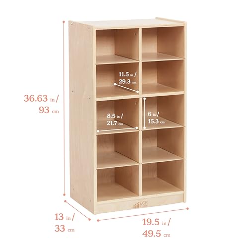 Image of ECR4Kids 10 Cubby Mobile Tray Storage Cabinet, 5x2, Classroom Furniture, Natural
