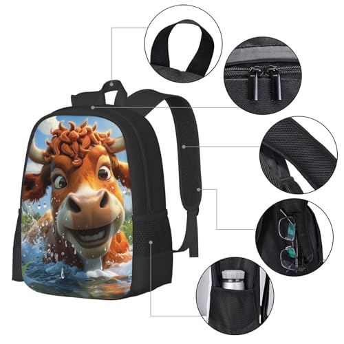 Commuter Unisex Cartoon Cow River Backpack Spacious Compartments for Work Essentials Casual Outings & Trips 17 Inch4