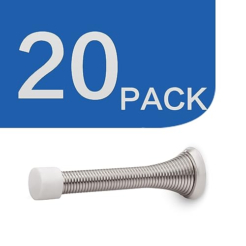 Image of HOMOTEK 20 Pack Spring Door Stopper with Rubber Bumper Satin Nickel 3-1 /8 inch Flexible Spring Heavy Duty Wall Door Stop Low Mounted Door Bumper for Home (Satin Nickel)