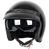 Yesmotor 3/4 Open Face Retro Motorcycle Helmet Vespa Helmet Vintage Helmet for Vespa Motorbike Casco, Moped, Cruiser, Bobber, and Chopper - DOT Approved