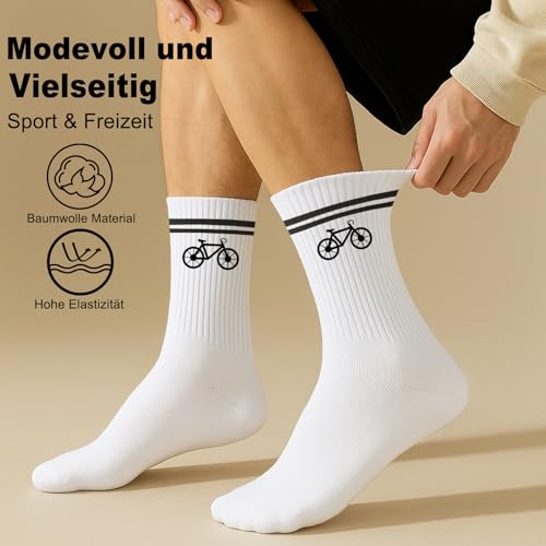 PIujsym Geschenk Fahrradliebhaber Set - Rennrad Socken Mit Fahrrad Motiv, Inkl. Schlüsselanhänger & Geschenktaschen – Lustige Socken, Perfektes Fahrrad Geschenk, Für Sportsocken & Tennissocken
