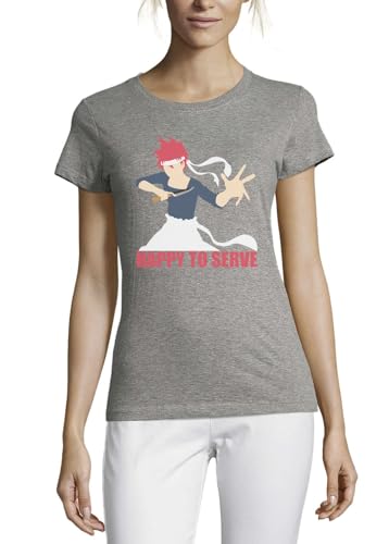 T-shirt anime femme coton gris col rond taille standard haut decontracte imprime numero 34