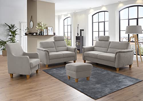 CAVADORE 2er-Sofa Palera mit Federkern / Kompakte Zweisitzer-Couch im Landhaus-Stil / inkl. 1 Kopfstütze / 149 x 89 x 89 / Mikrofaser, Hellgrau – Bild 3