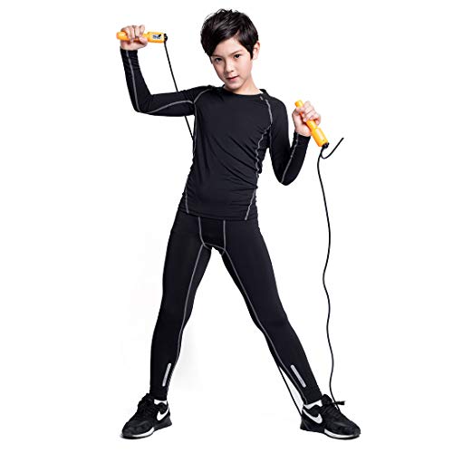 Image of 2 /3 /4 Pcs Boys Girls Base Layer Athletic Compression Leggings and Shirts Thermal Underwear Set Running Pants Tights