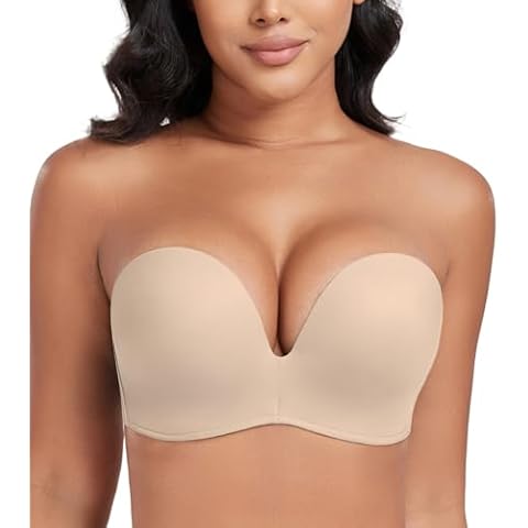 DotVol Women Strapless Push Up Bra Custom Lift Invisible Wing Shape Anti-Slip Wirefree Bra(Wing Beige,40B) Cover