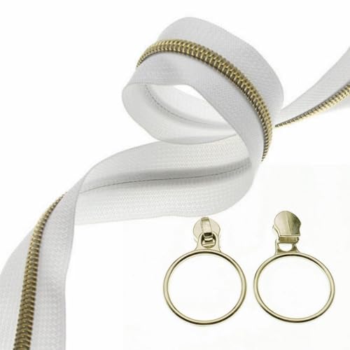 Leekayer #5 nylon zip au mètre en vrac 9 mètres or blanc zip Band avec 25 anneaux d'or pull Sliders pour bricolage couture tailleur sac