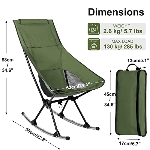 Outplea Rocking Camping Chairs For Adults Compact, High Back Folding Camping Chair With Detachable Rocking Feet, Portable Rocking Chairs For Picnic Beach Lawn #TOP2