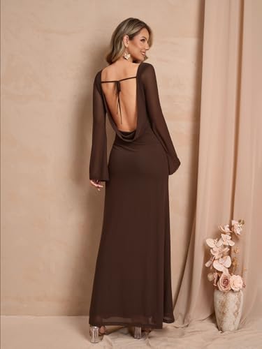 EYNMIN Long Sleeve Maxi Dress Backless Tie Bodycon Mesh 2025 Fall Formal Wedding Guest Dresses for Women2