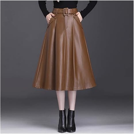 Amazon.com: Snow scene Falda larga de piel sintética para mujer, cintura  alta, falda plisada de talla grande (color: falda marrón, tamaño: L) :  Ropa, Zapatos y Joyería