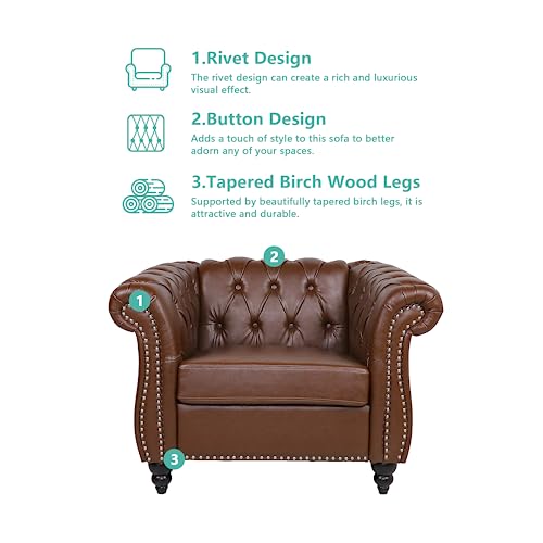 Image of QHITTY 2 Piece Living Room Set, Sectional Chesterfield Sofa Chair Contemporary Upholstered Leather Loveseat Couch Sets for Living Room, Bedroom, Office
