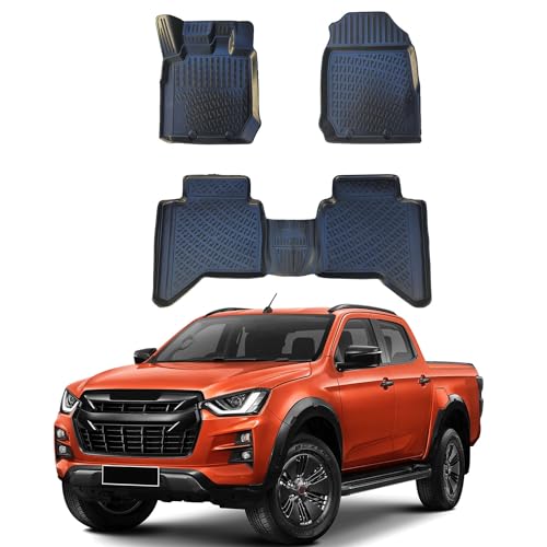 Car Floor Mats for Isuzu D-Max 2019-2025 Double CAB, 3D All Weather Waterproof Liner, Durable TPE Material, Car Interior Accessories, 4 Pieces Black