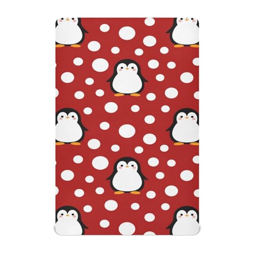 Moudou Christmas Penguin Playard Sheet for Boy Girls, Soft Breathable Fitted Toddler Sheet for Standard Playard Bed Mattress, 39 x 27 x 5 Inch