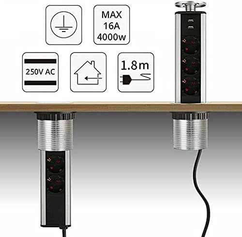 1 PC Pull Up Socket with Twin Fit for 3-Gang Kitchen Worktop Office Desk USB Charger Universal Electric Plug Adapter Sockets