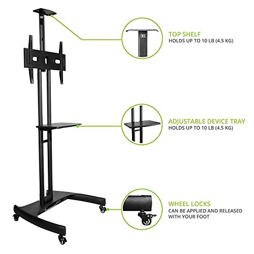 Image of MX Heavy Duty TV Wall Mount Stand for 32-65 inches LED /LCD /Monitor Screen's Full Motion 180 Rotatable Universal Wall Mount Bracket (Mobile TV Cart Floor Stand with Locking Wheels, 32 inch-65 inch)